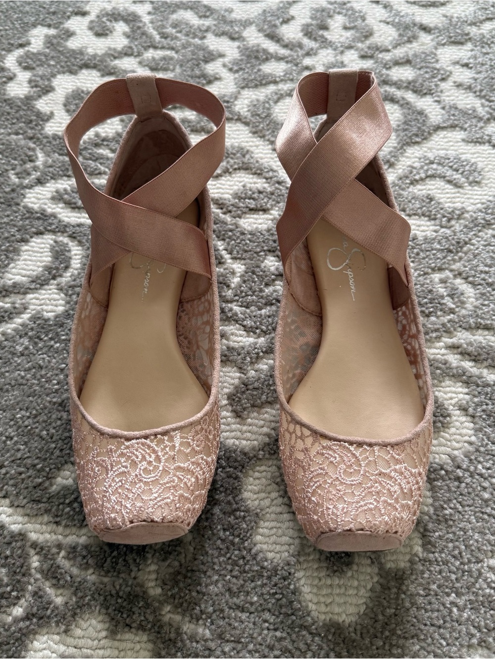 Jessica Simpson Maggda Pink lace ankle strap Ballet Flats size 6.5 balletcore - Picture 4 of 10